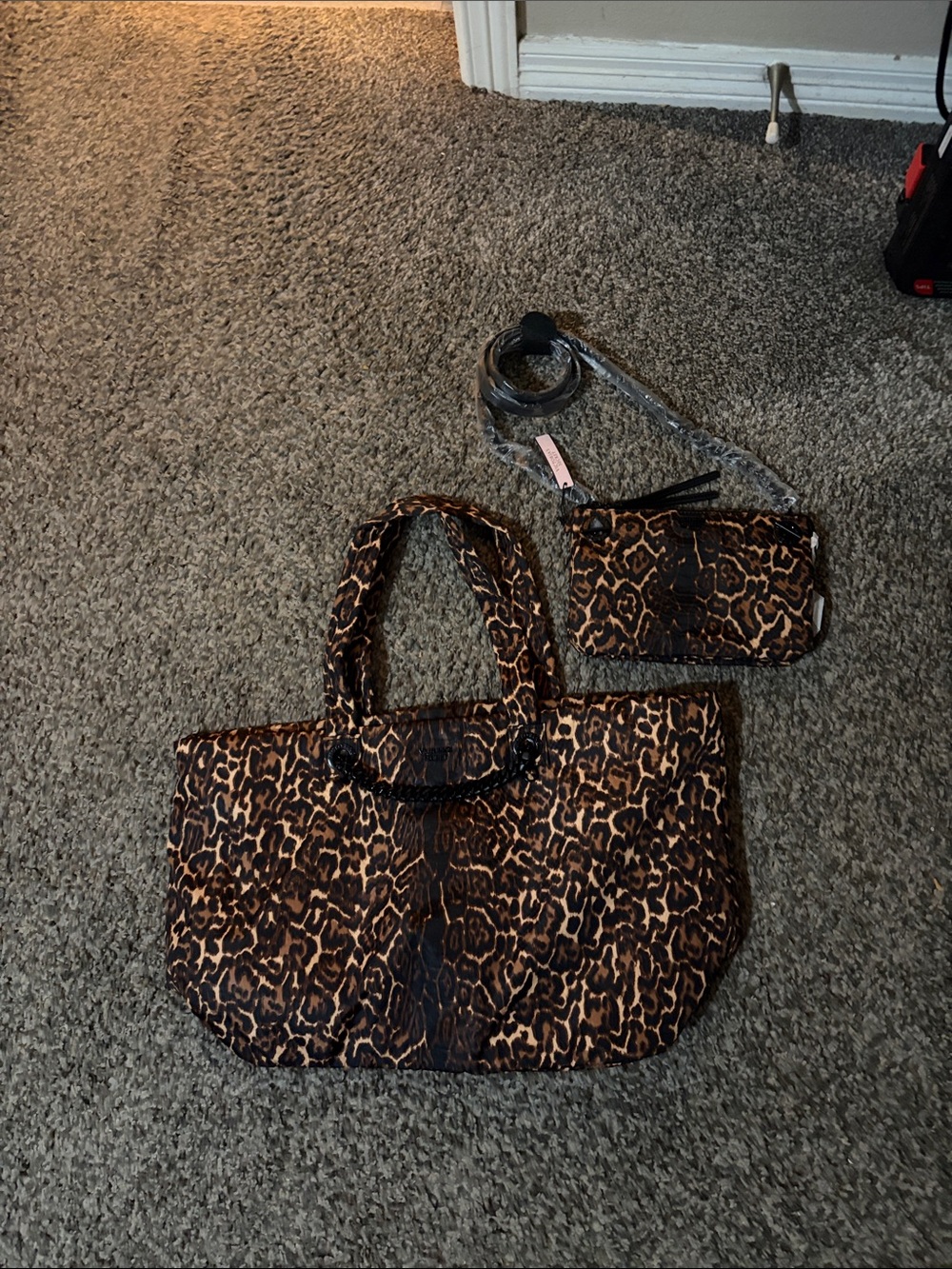 Victoria's Secret Leopard Print Tote Bag & Crossbody Bag in Brown and Black